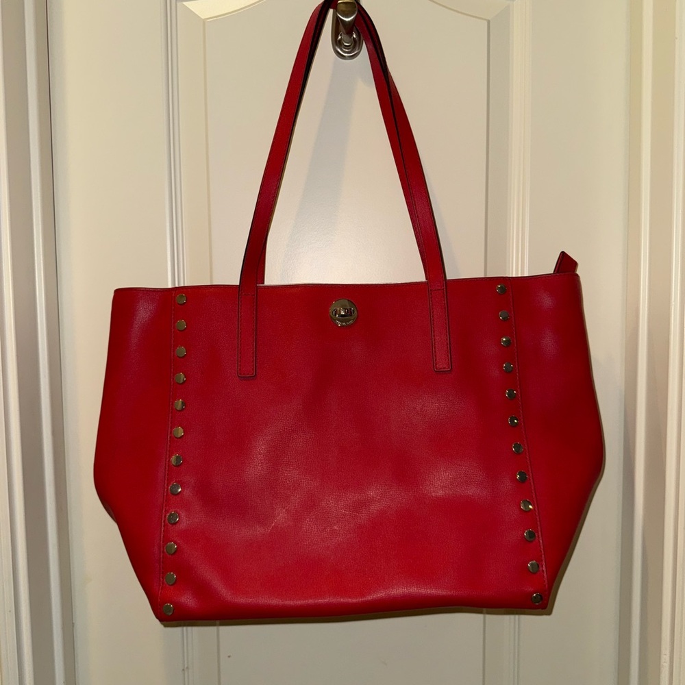 Michael Kors Red Studded Tote Bag - Picture 1 of 11